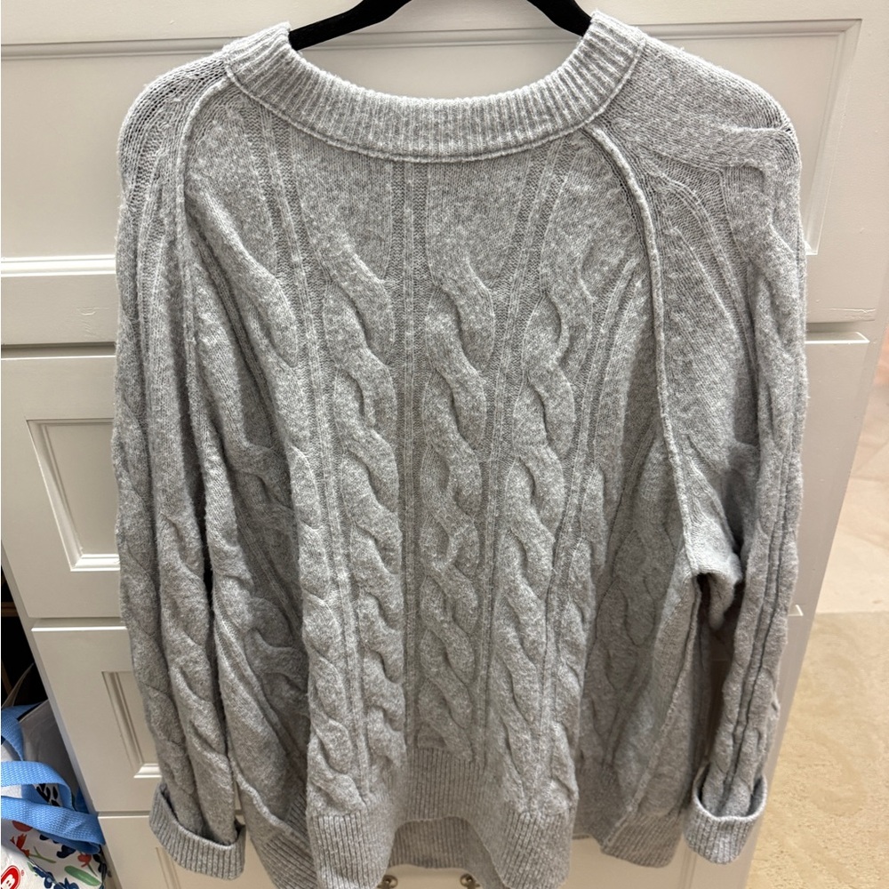 Aerie Light Gray Cable Knit Sweater